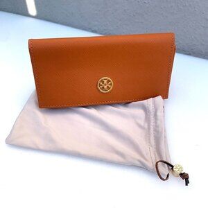 Tory Burch Protective Glasses Sunglasses Case Orange Leather Triangle With Cloth